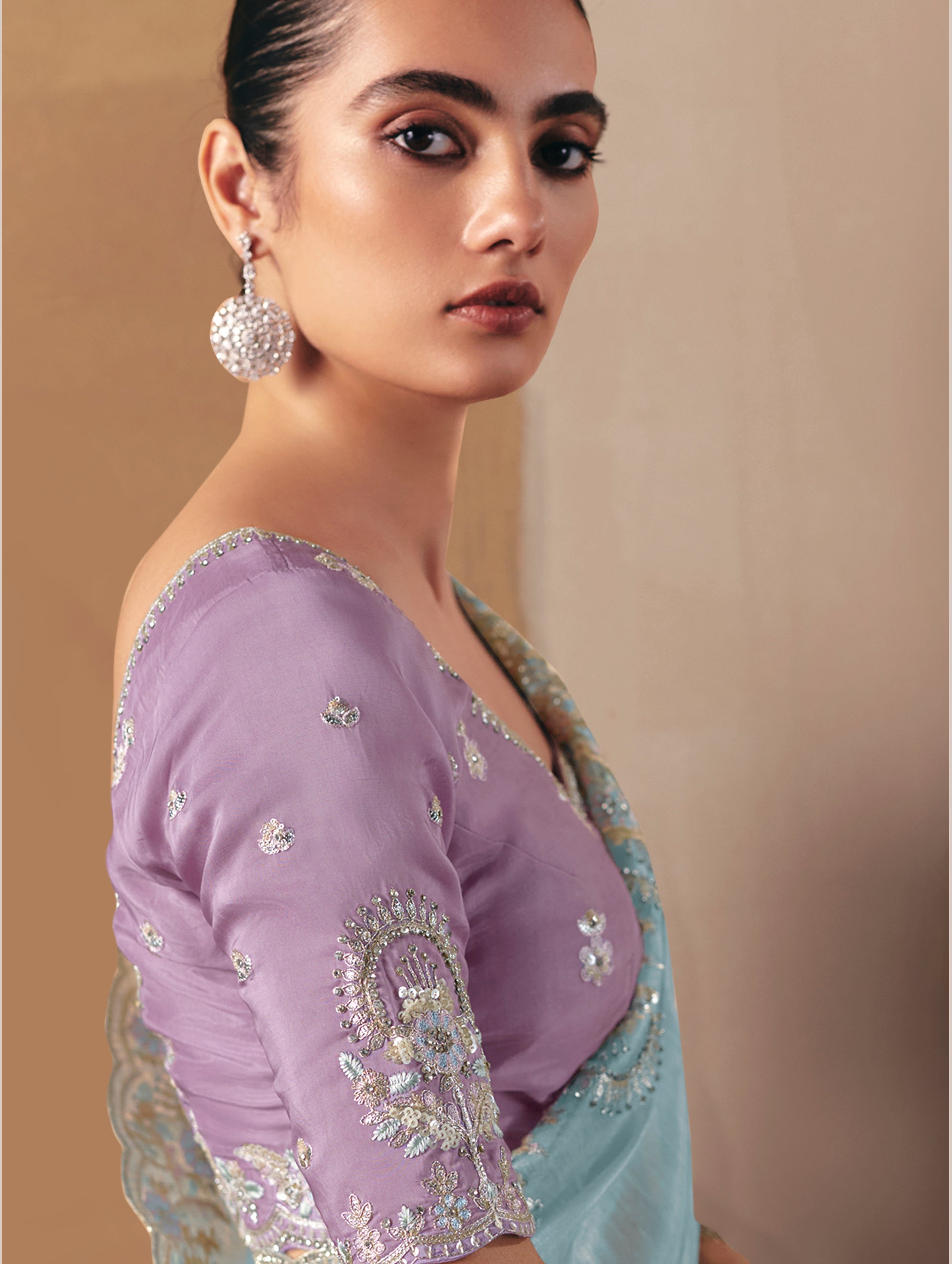 Embroidered Sky Blue Fancy Fabric Party Designer Saree
