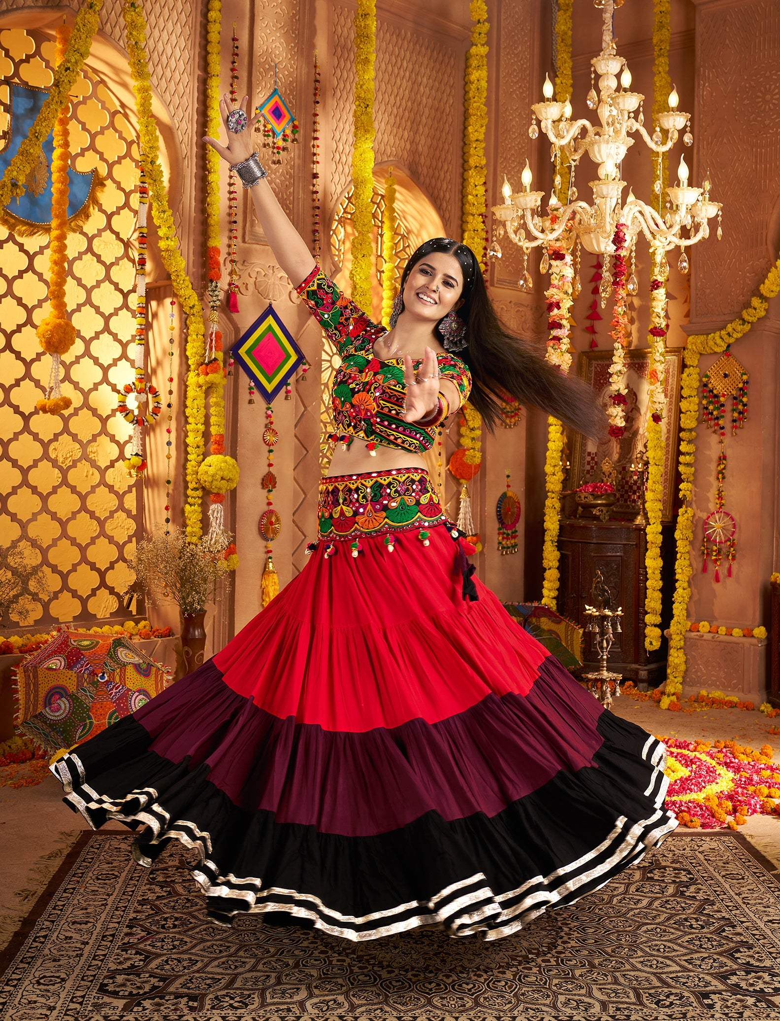 Embroidered Viscose Cotton Readymade Lehenga Choli in Black
