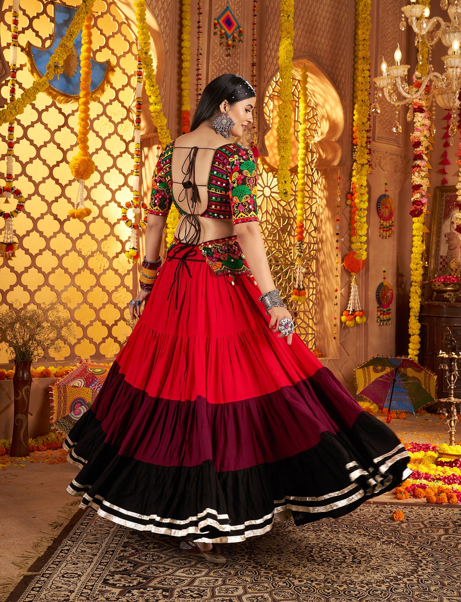 Embroidered Viscose Cotton Readymade Lehenga Choli in Black