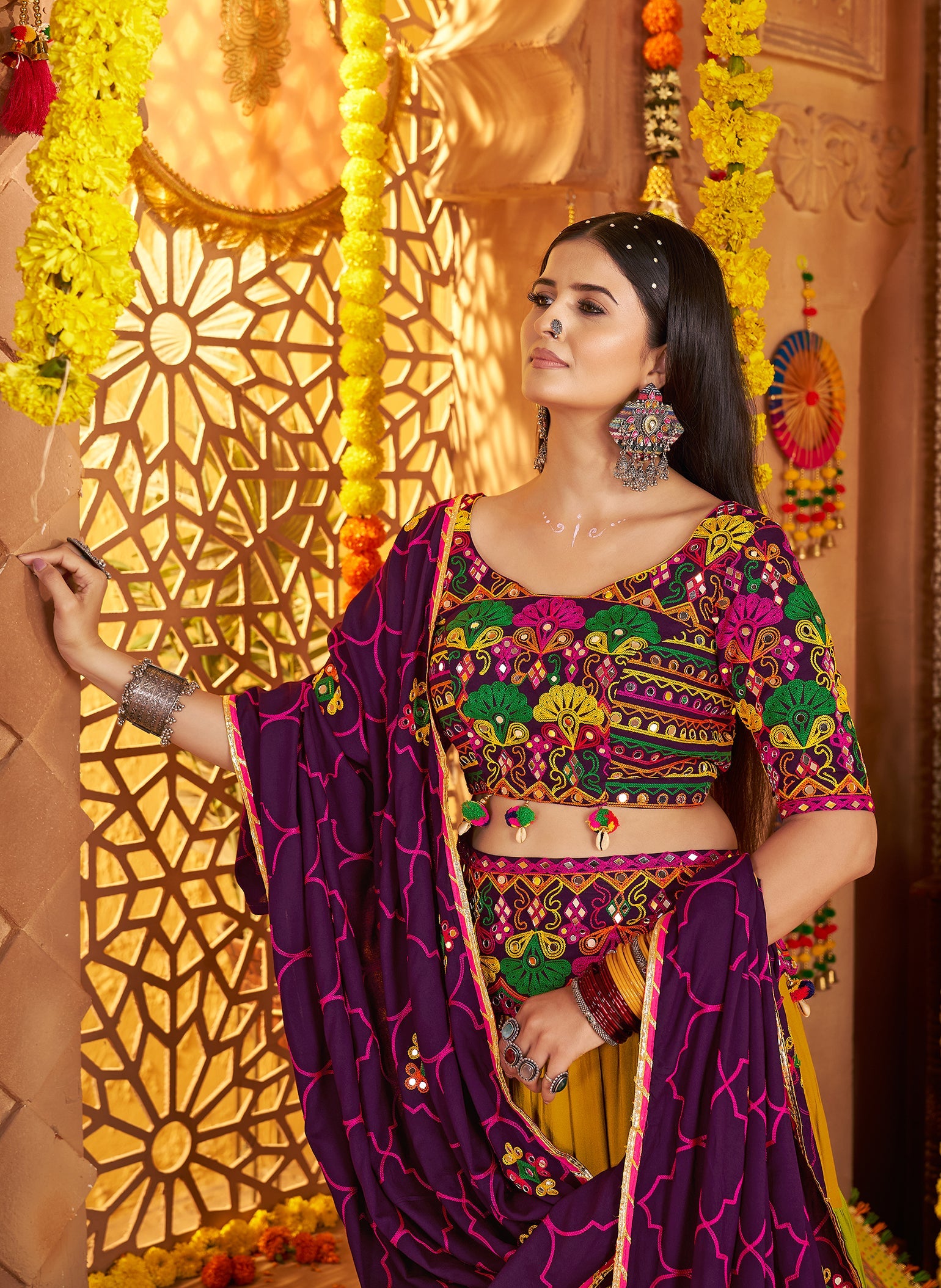 Embroidered Viscose Cotton Readymade Lehenga Choli in Purple
