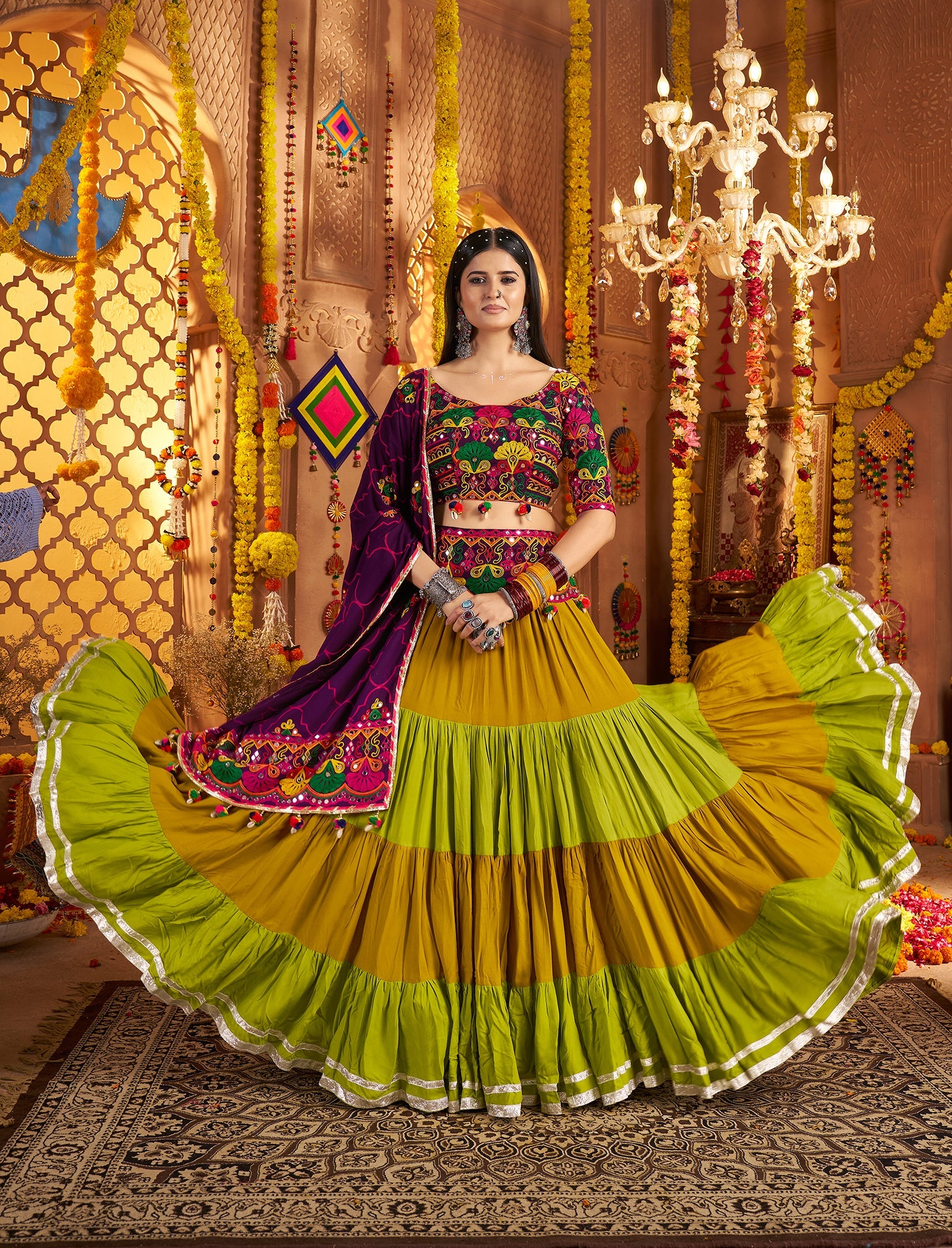 Embroidered Viscose Cotton Readymade Lehenga Choli in Purple