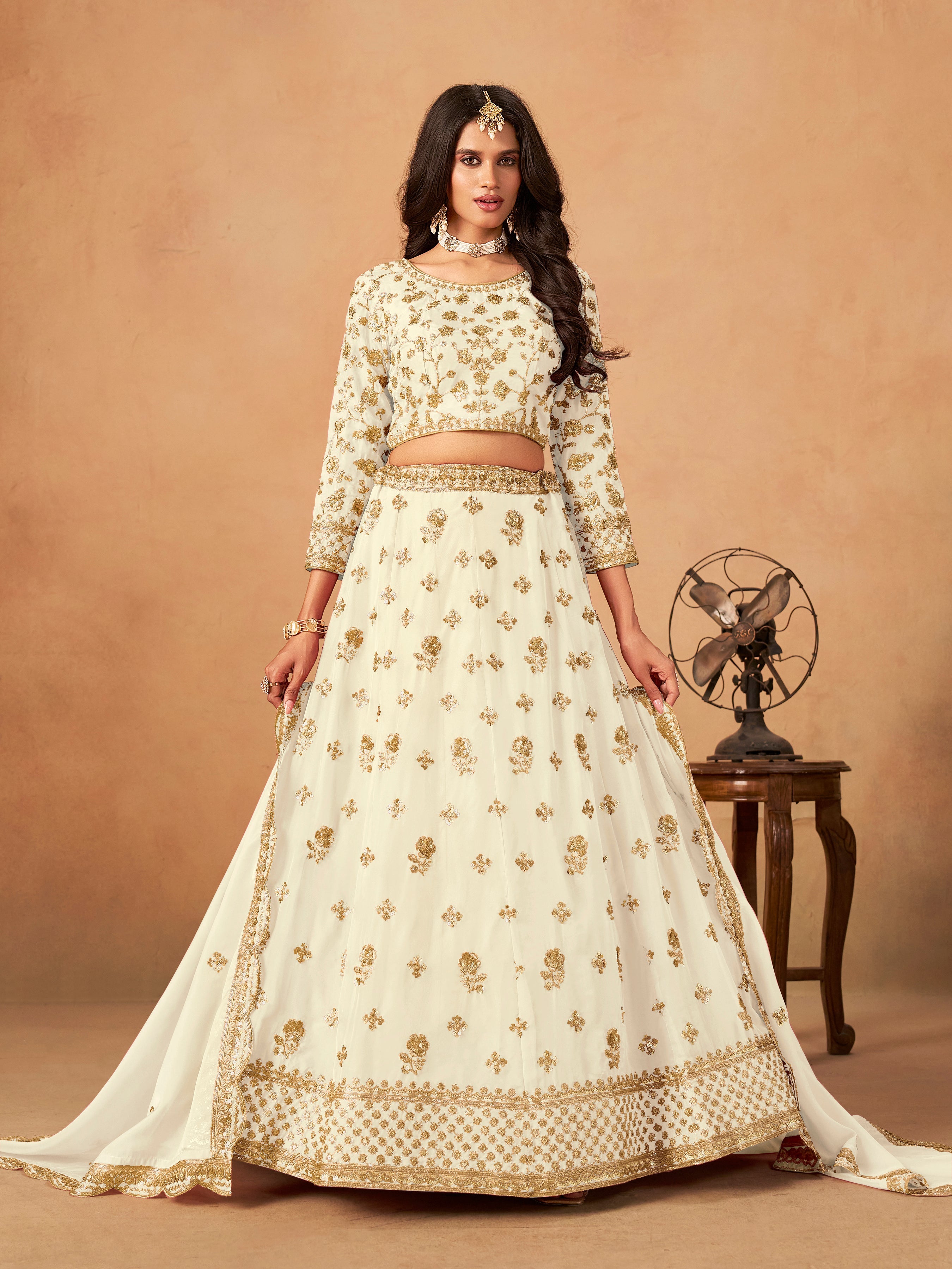Embroidered White Organza Trendy Lehenga Choli