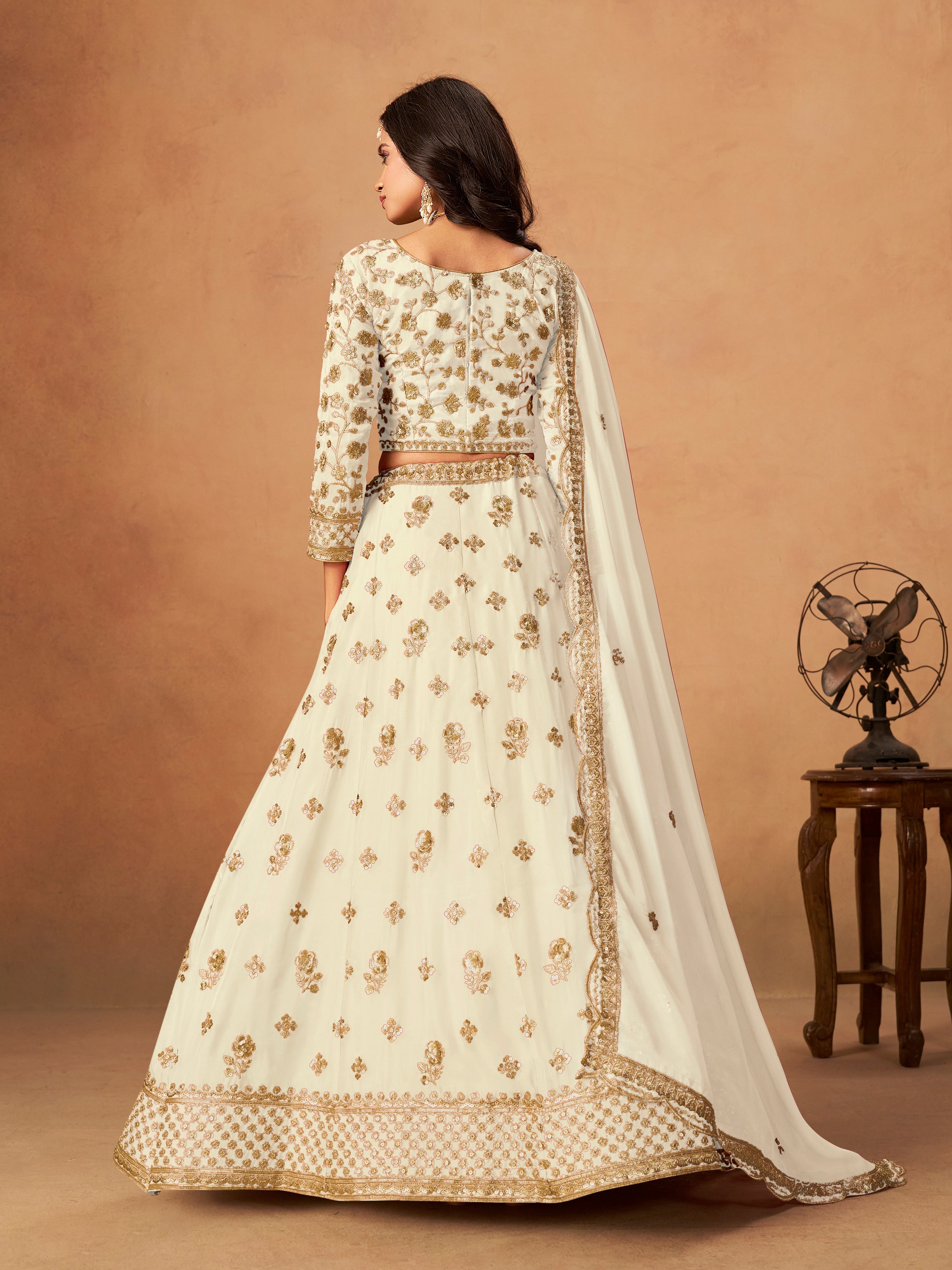 Embroidered White Organza Trendy Lehenga Choli