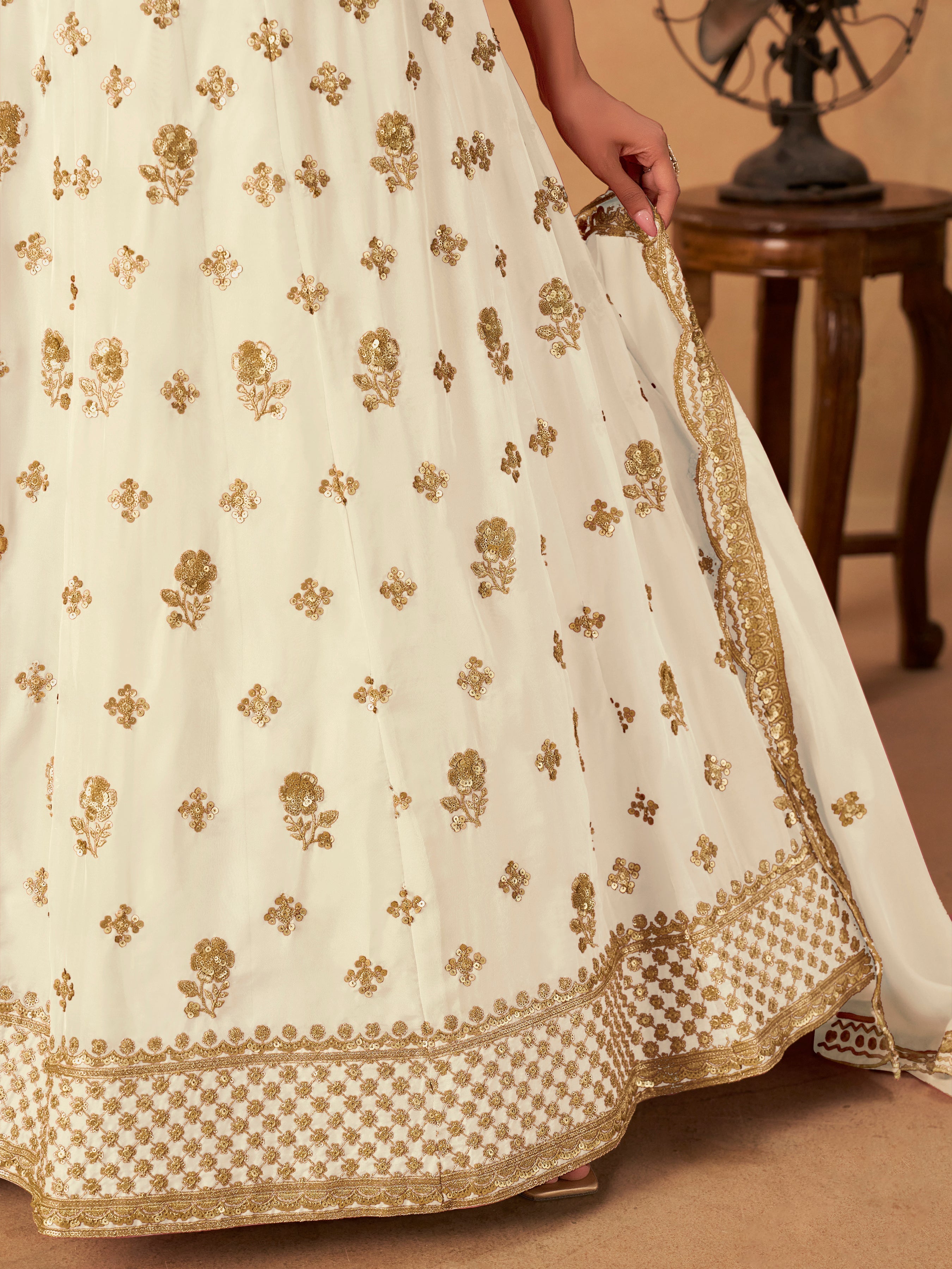 Embroidered White Organza Trendy Lehenga Choli