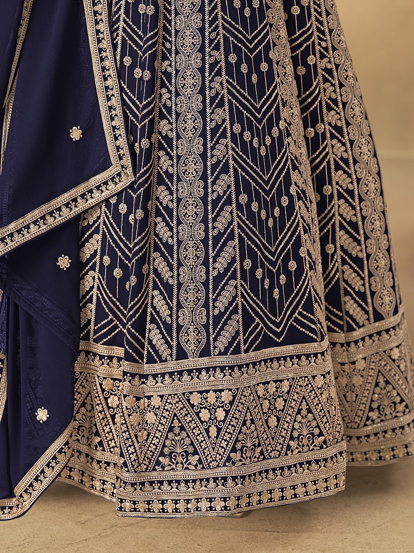 Faux Georgette Embroidered Navy blue Engagement Wear Anarkali Suit