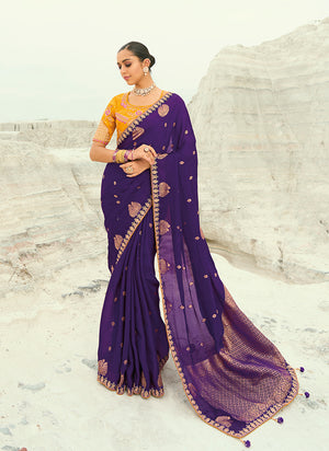 Purple Organza Saree with Floral Border