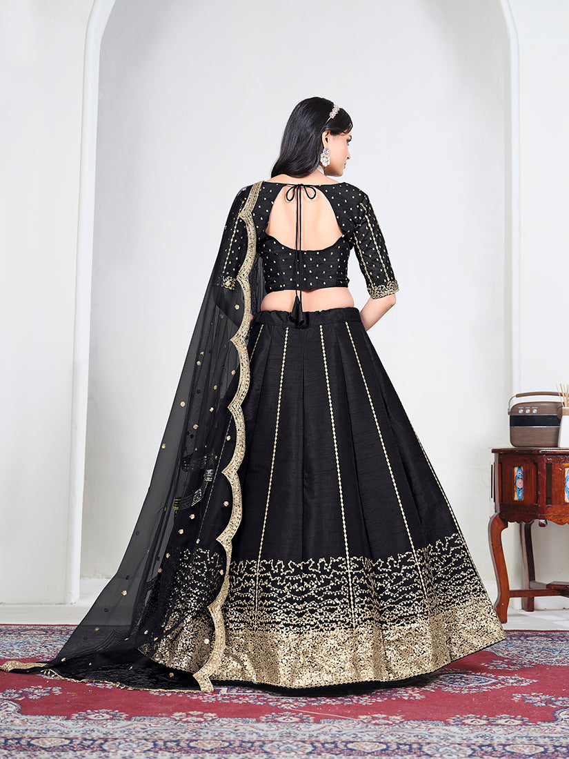 Black Art Silk Embroidered Lehenga Choli, back