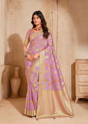 Lilac Silk Blend Saree with Woven Zari Motifs
