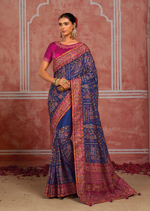 Royal Blue Silk Blend Saree with Ornate Border