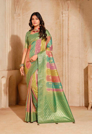 Multicolor Silk Blend Saree with Woven Zari Motifs