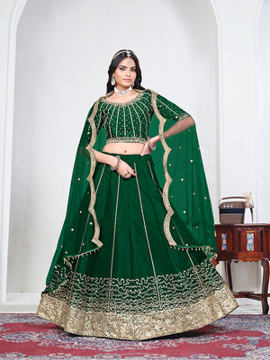 Green Art Silk Embroidered Lehenga Choli