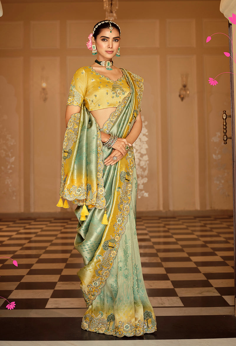 Multicolor Silk Blend Saree with Zari Embroidered Border, front