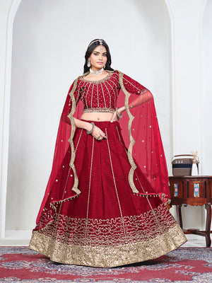 Red Art Silk Embroidered Lehenga Choli