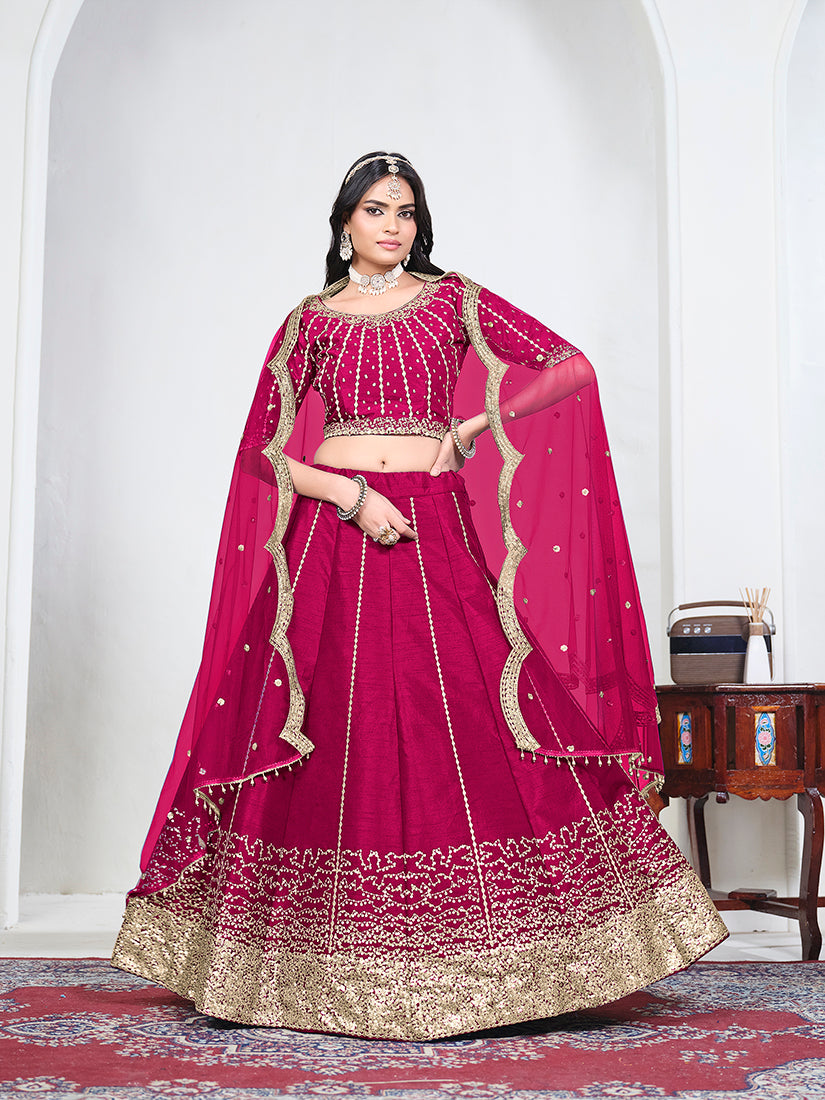 Rani Pink Art Silk Embroidered Lehenga Choli, front