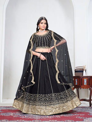 Black Art Silk Embroidered Lehenga Choli