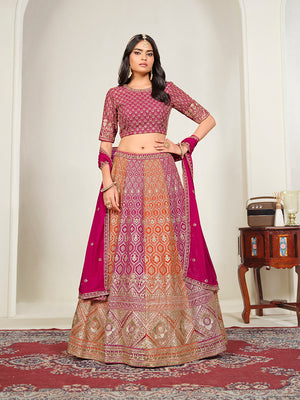 Rani Pink Georgette Embroidered Lehenga Choli