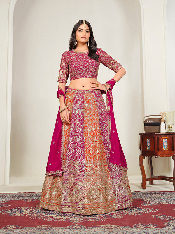Rani Pink Georgette Embroidered Lehenga Choli, front