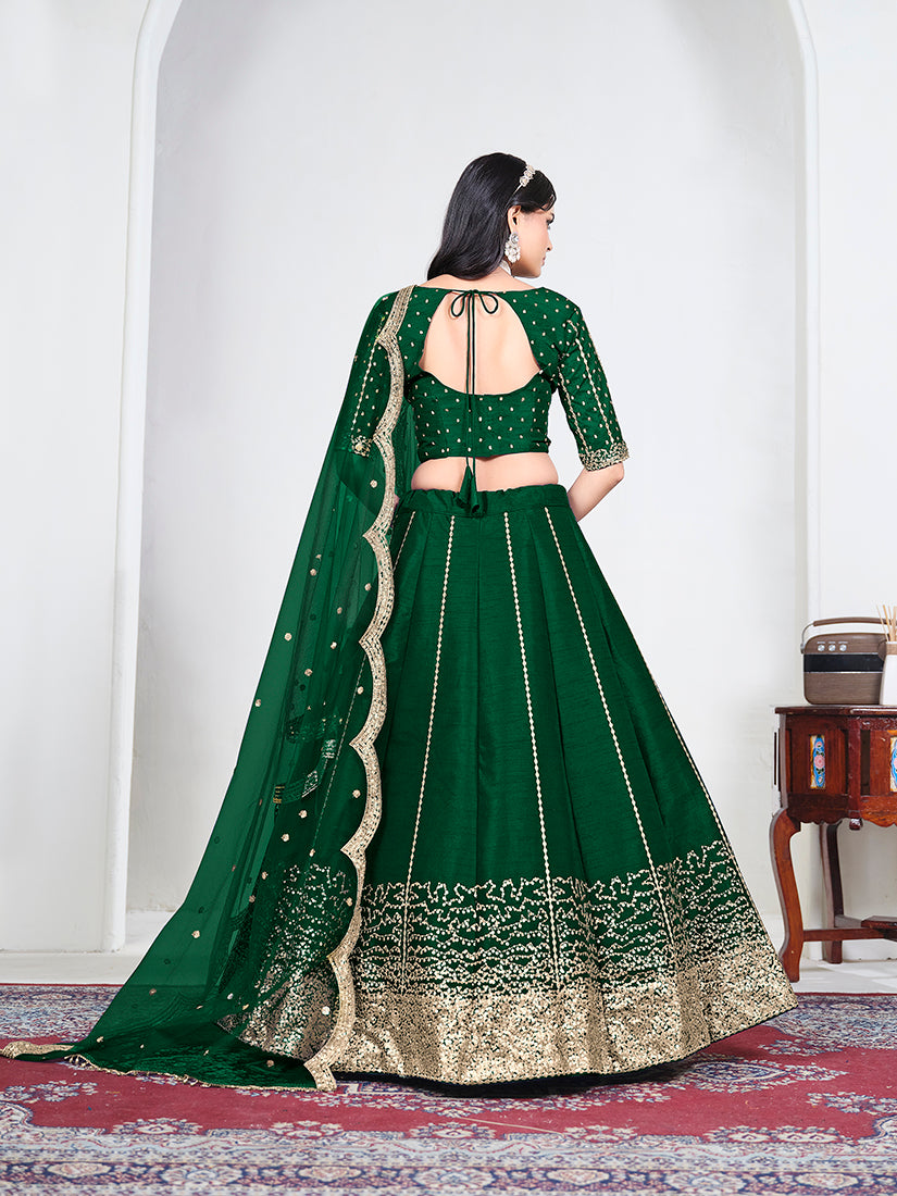 Green Art Silk Embroidered Lehenga Choli, back