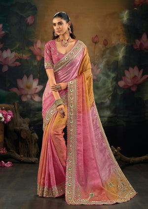 Multicolor Crepe Saree with Embroidered Paisley Pallu