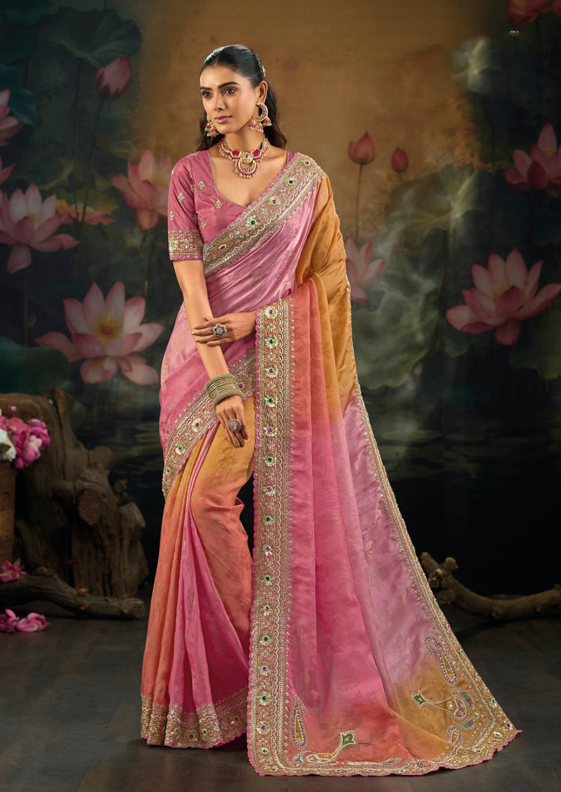 Multicolor Crepe Saree with Embroidered Paisley Pallu, front