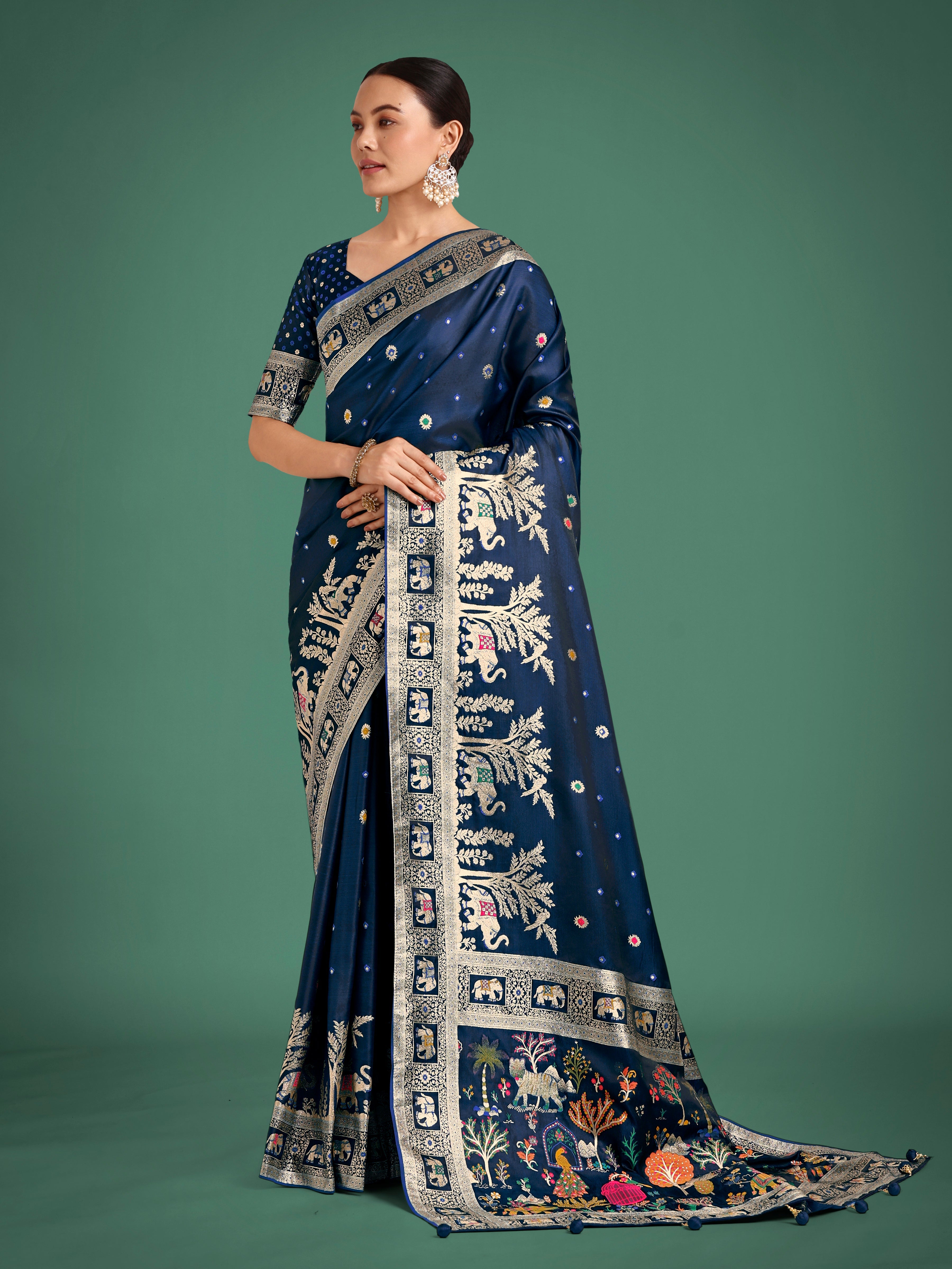 Gorgeous Blue Woven Banarasi Designer Satin Silk Saree