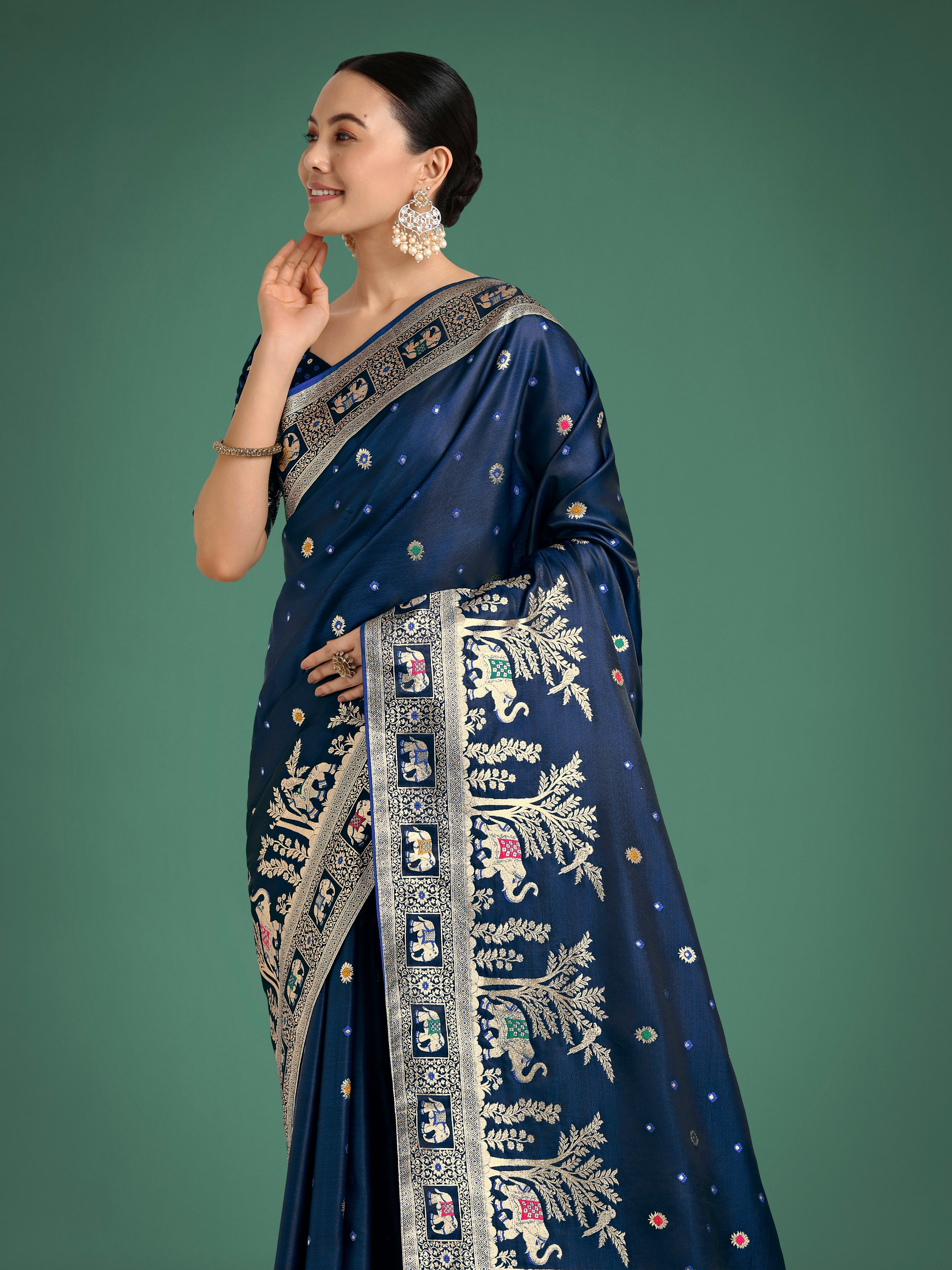 Gorgeous Blue Woven Banarasi Designer Satin Silk Saree