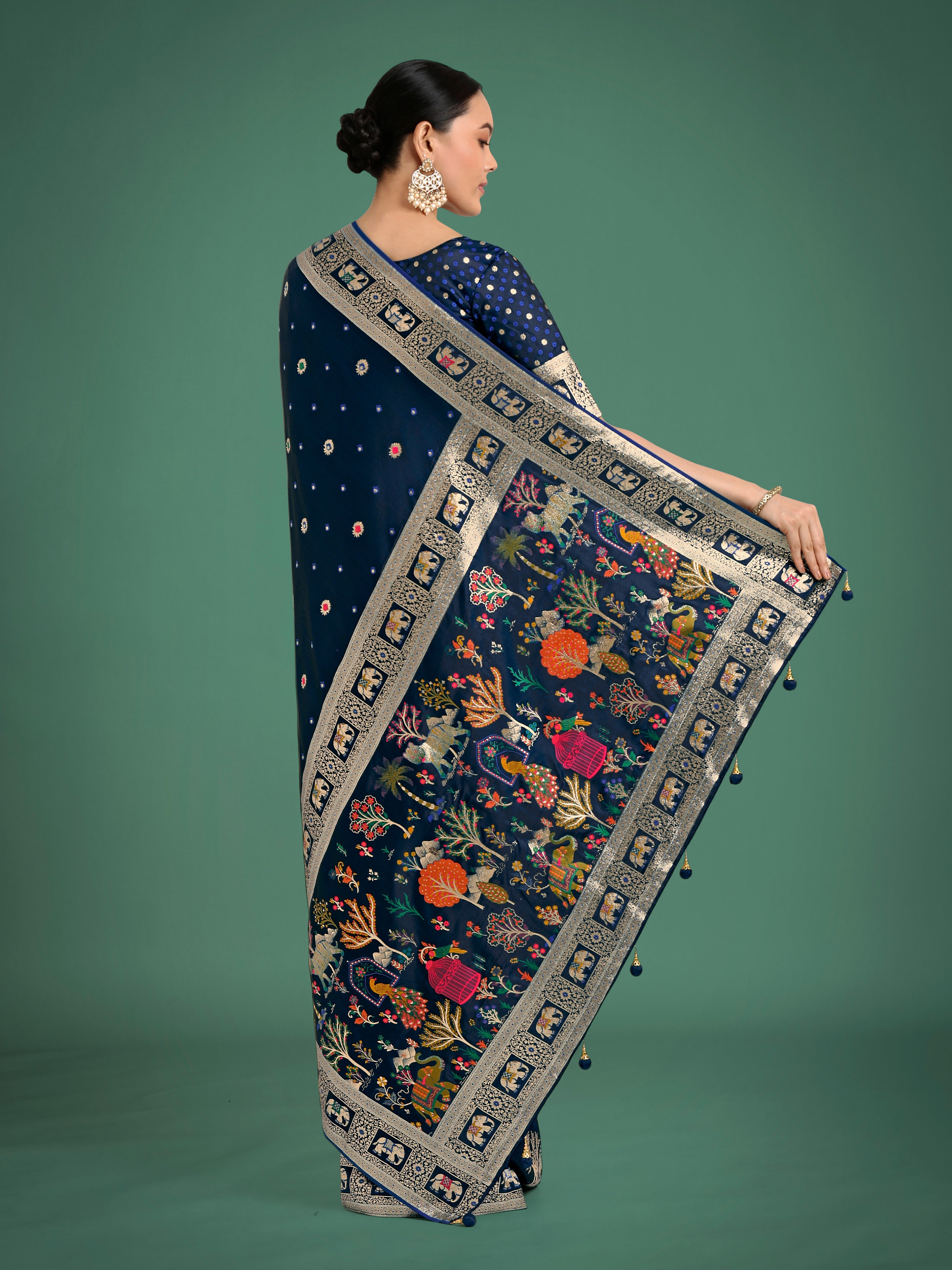 Gorgeous Blue Woven Banarasi Designer Satin Silk Saree