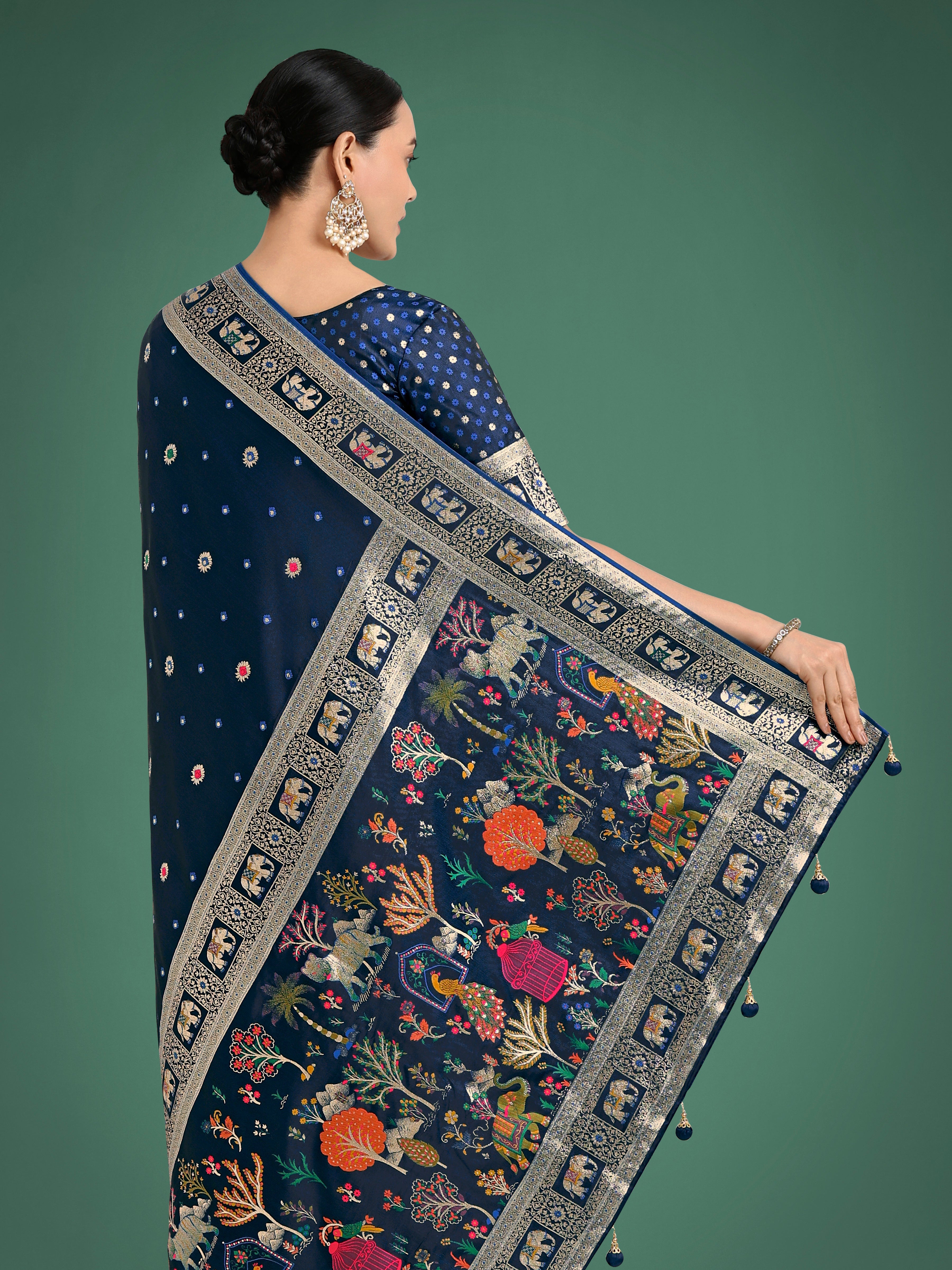 Gorgeous Blue Woven Banarasi Designer Satin Silk Saree