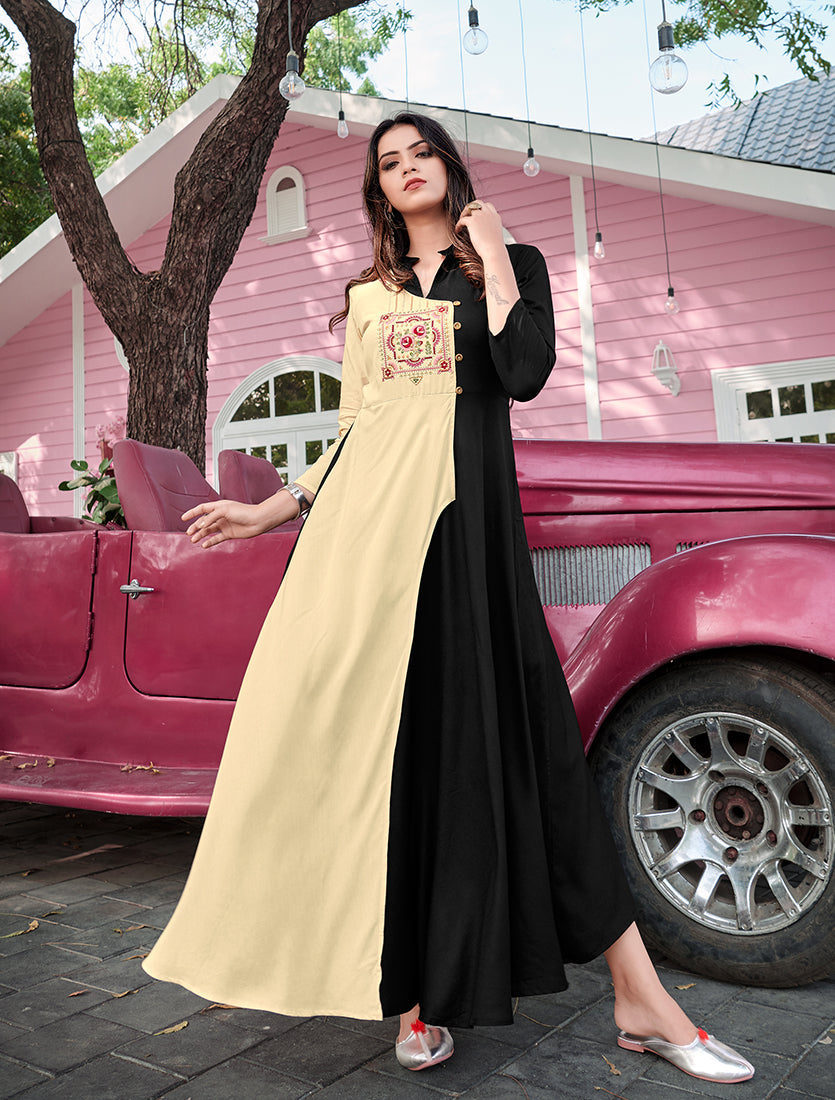 Gorgeous Cream nd Black Rayon Embroidered Designer Kurti