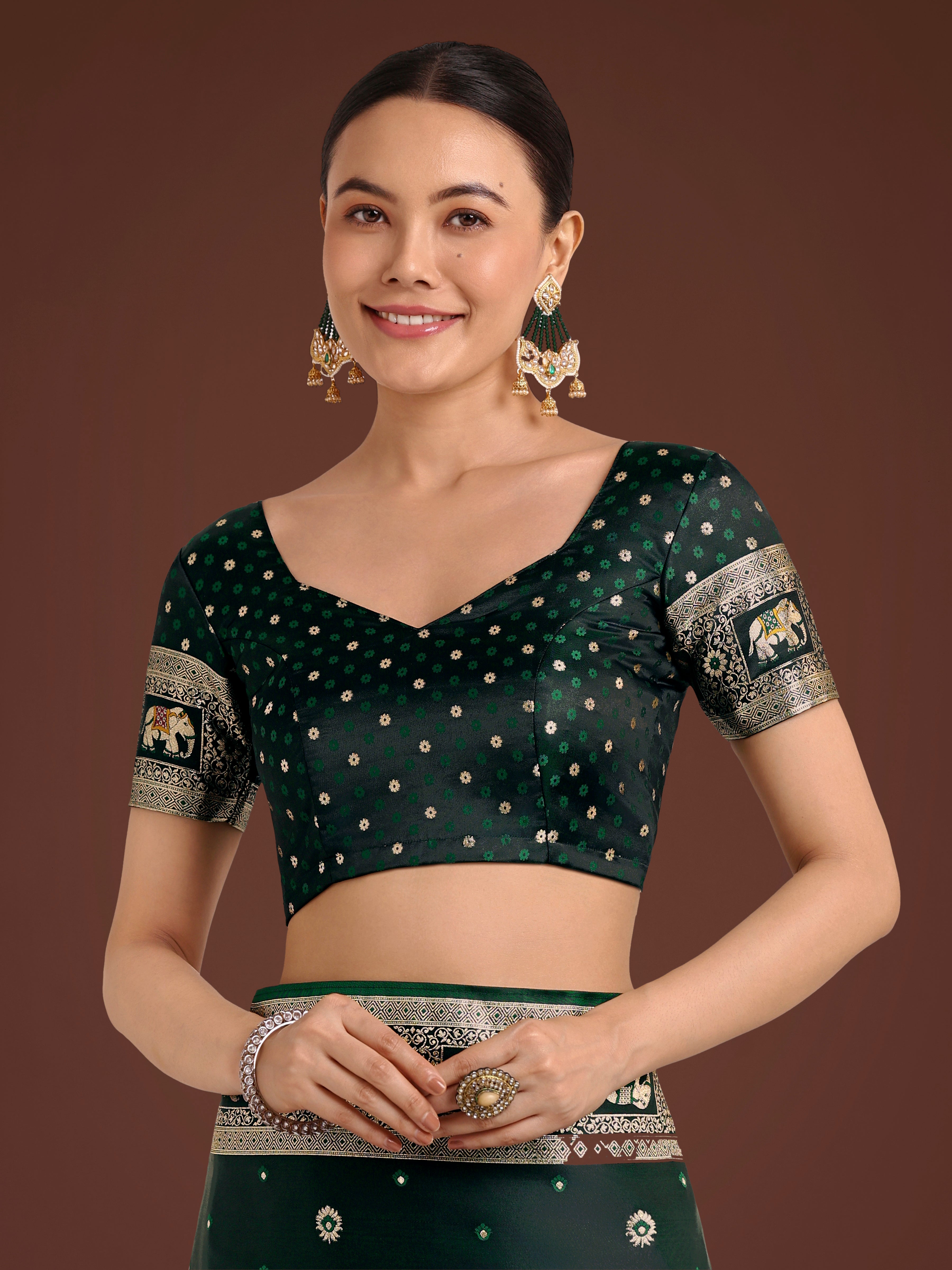 Gorgeous Dark Green Woven Banarasi Designer Satin Silk Saree