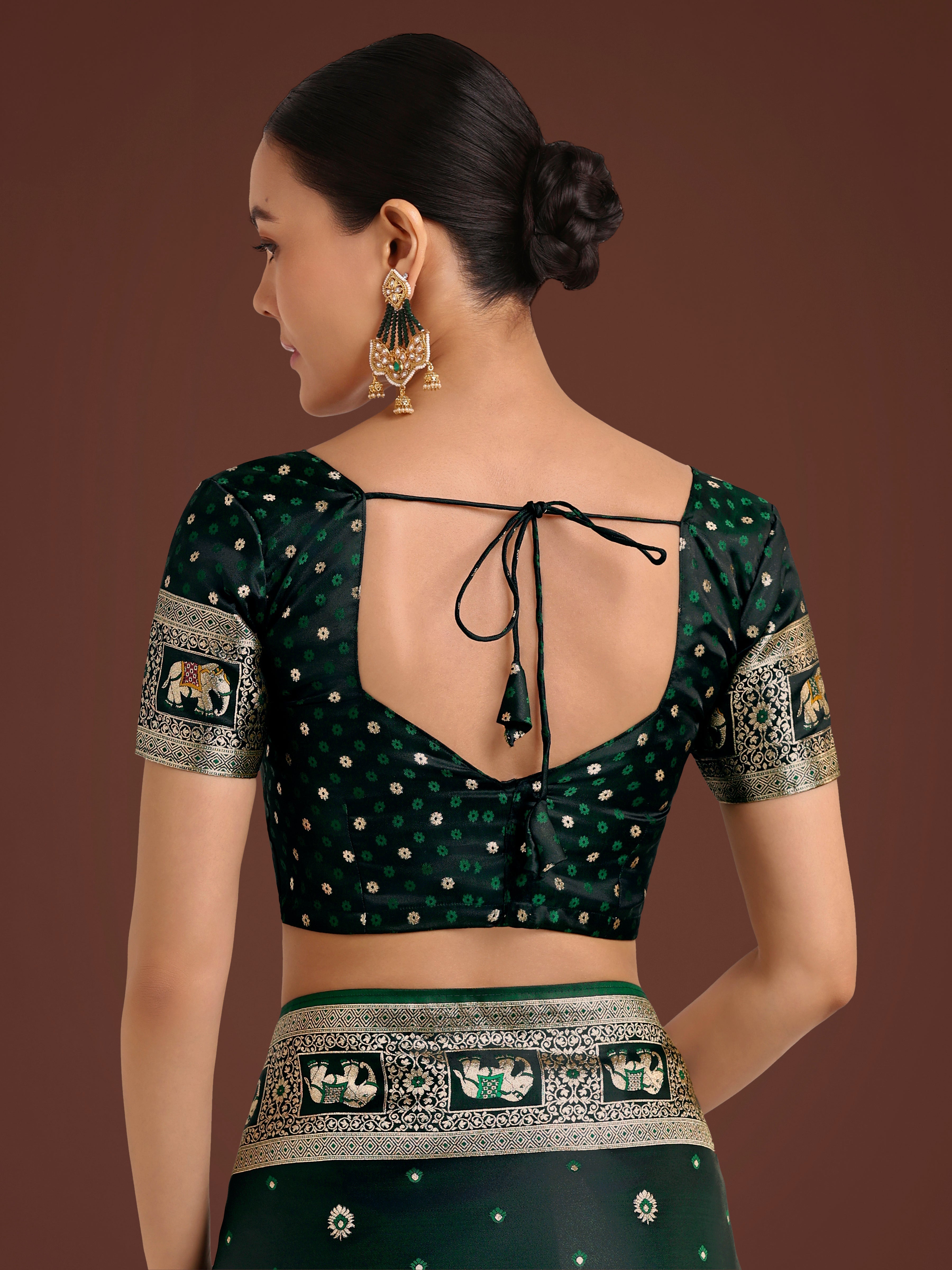 Gorgeous Dark Green Woven Banarasi Designer Satin Silk Saree