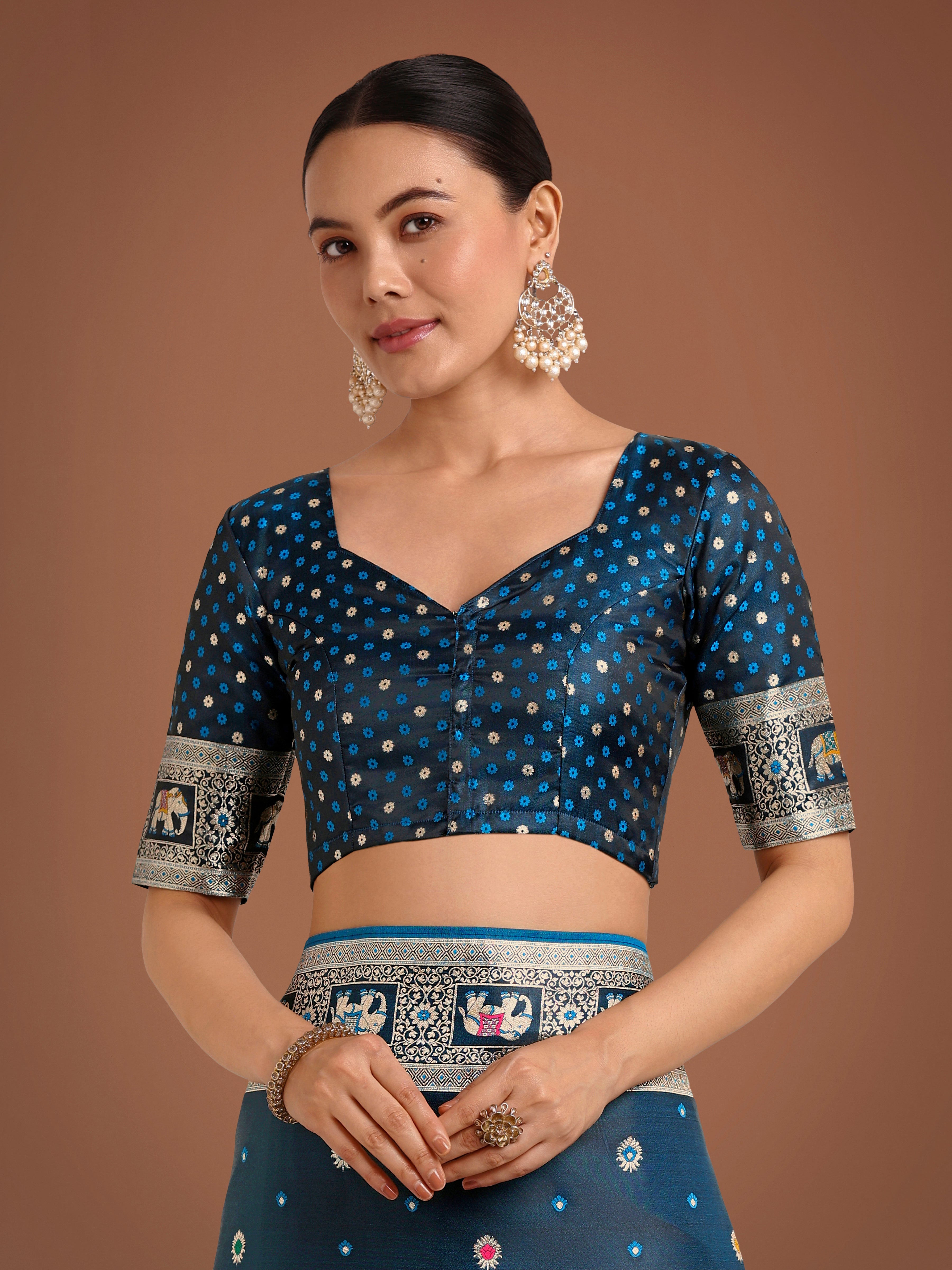 Gorgeous Dark Teal Woven Banarasi Designer Satin Silk Saree