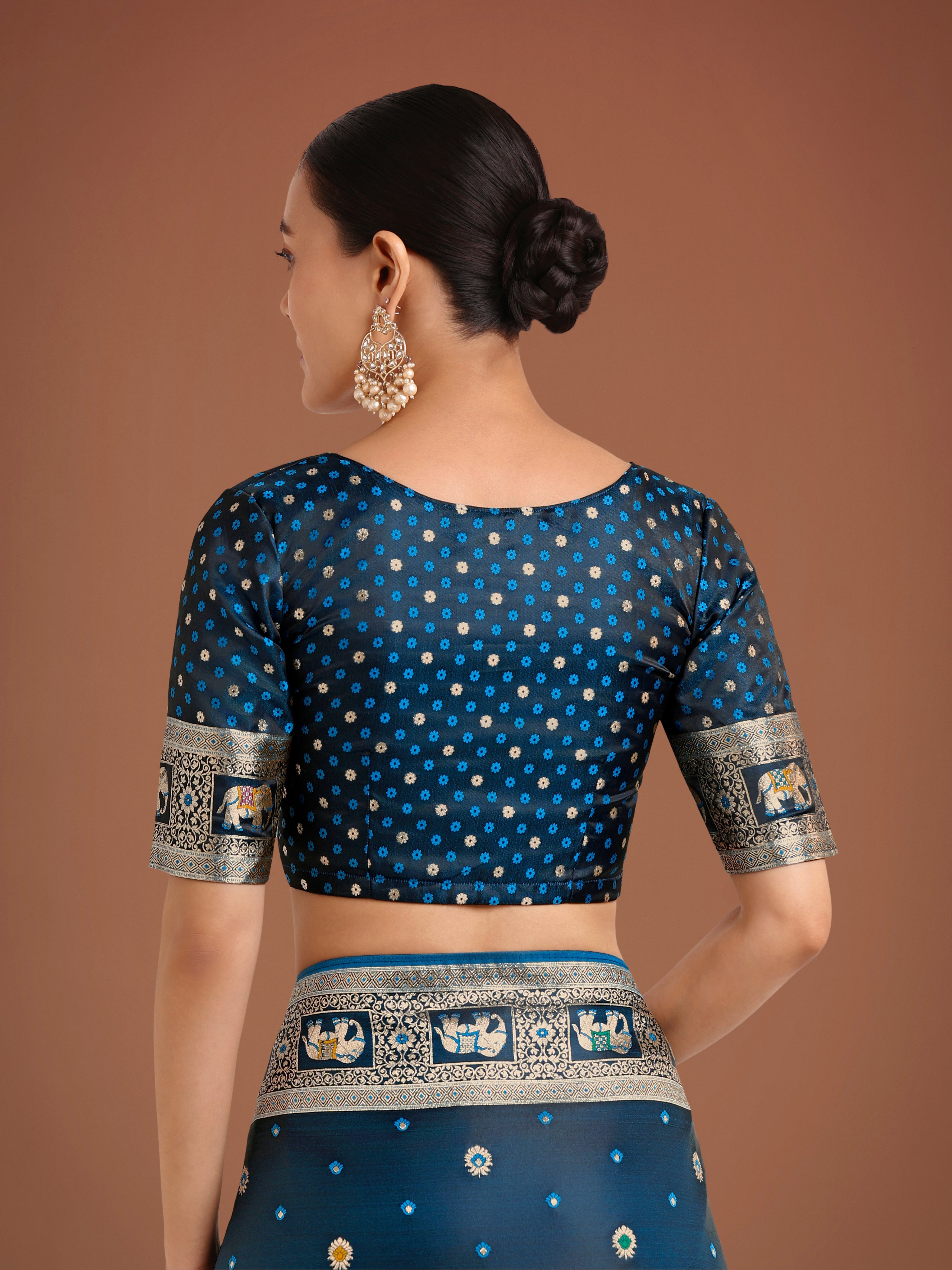 Gorgeous Dark Teal Woven Banarasi Designer Satin Silk Saree