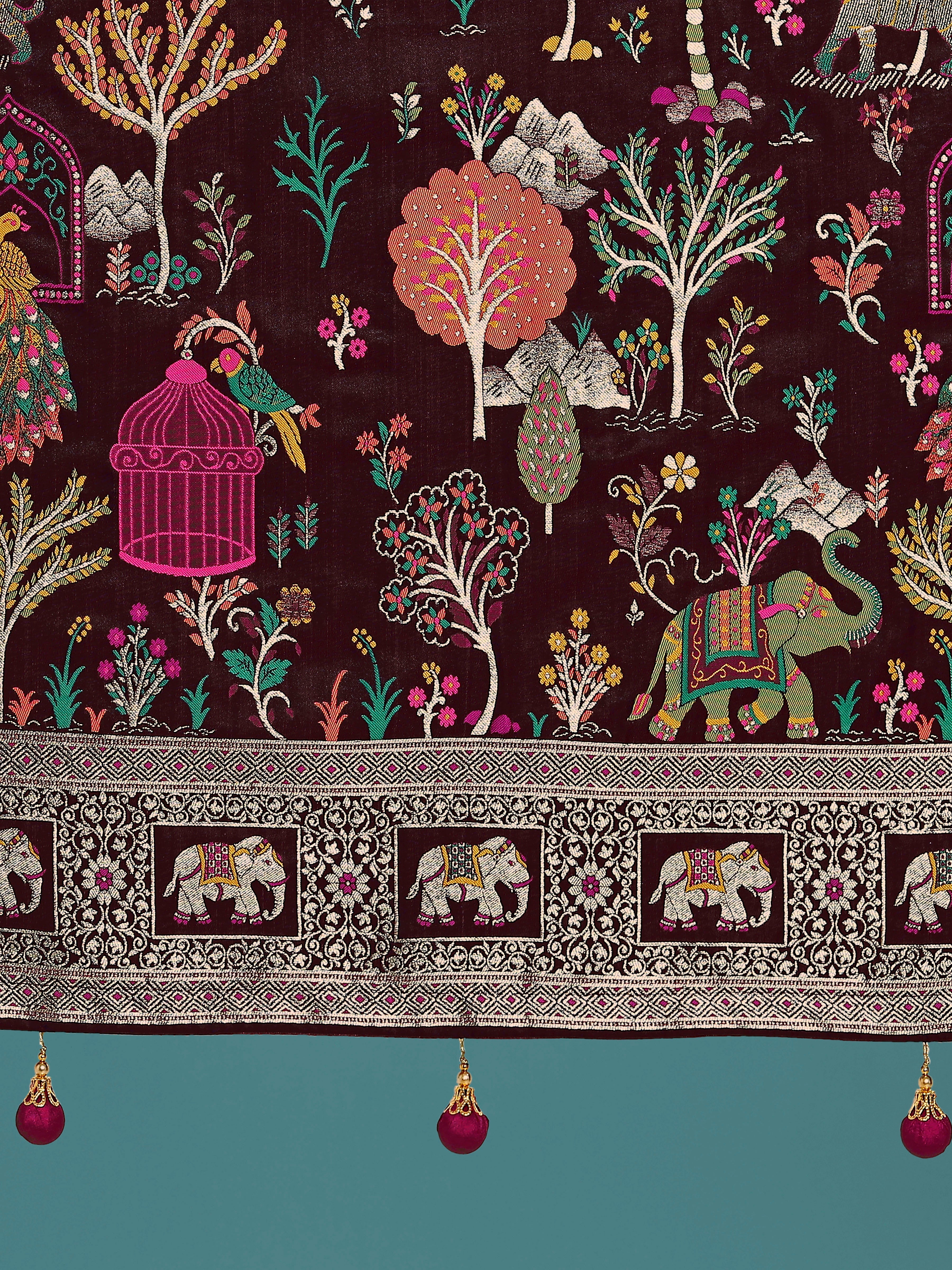 Gorgeous Maroon Woven Banarasi Designer Satin Silk Saree