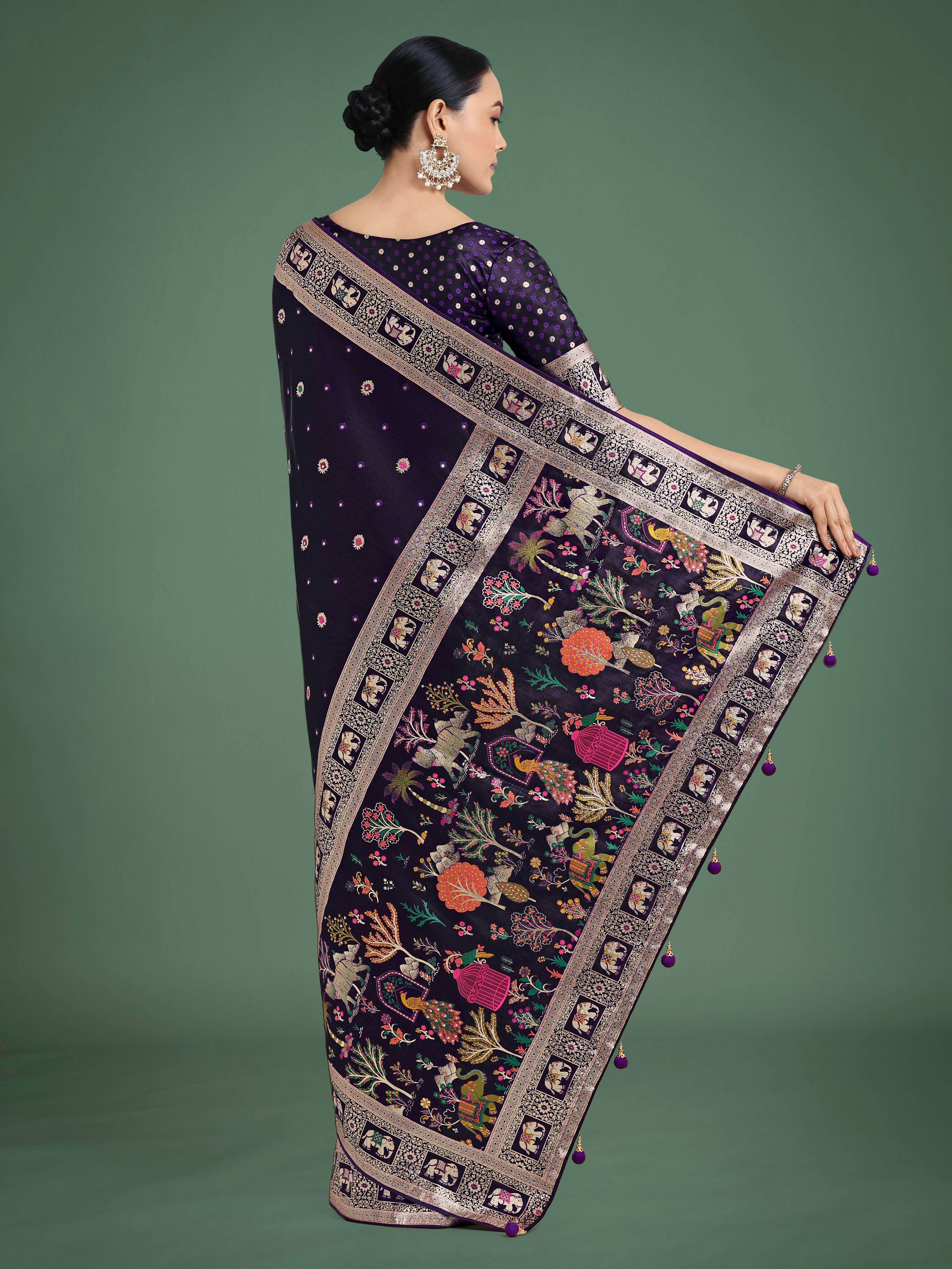 Gorgeous Purple Woven Banarasi Designer Satin Silk Saree