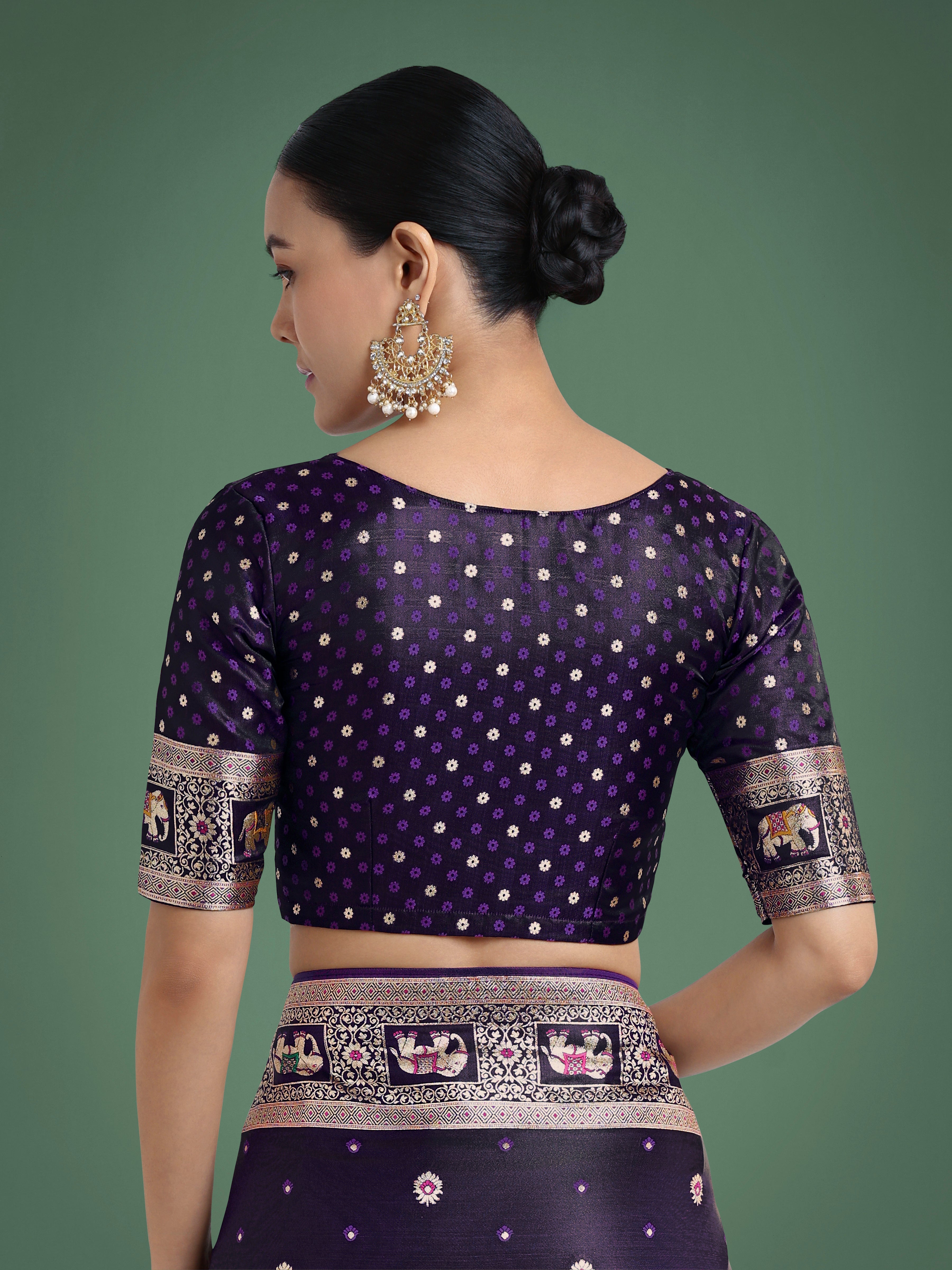 Gorgeous Purple Woven Banarasi Designer Satin Silk Saree