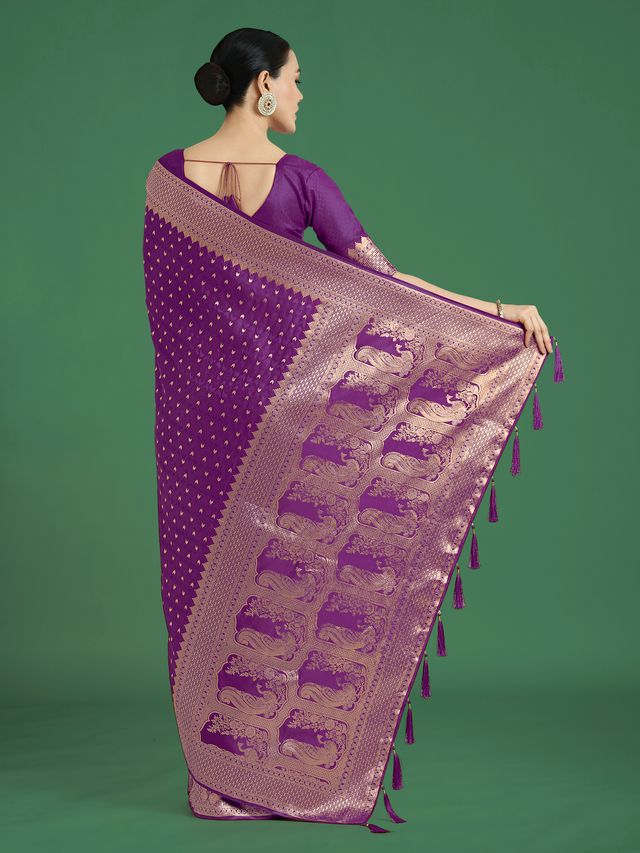 Gorgeous Purple Woven Banarasi Satin Designer Silk Saree