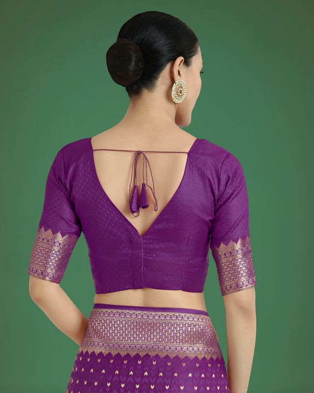 Gorgeous Purple Woven Banarasi Satin Designer Silk Saree