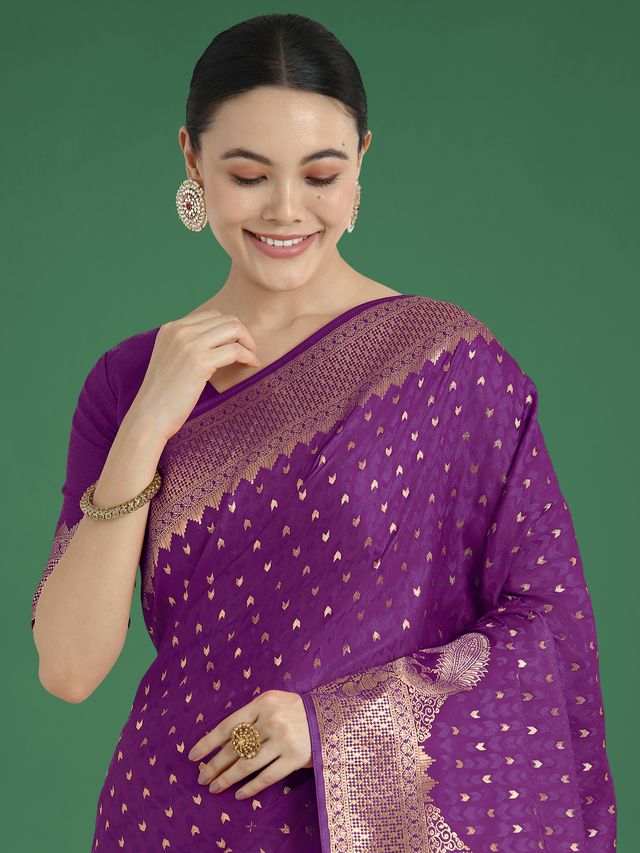 Gorgeous Purple Woven Banarasi Satin Designer Silk Saree