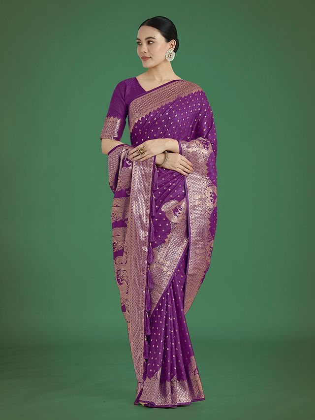 Gorgeous Purple Woven Banarasi Satin Designer Silk Saree