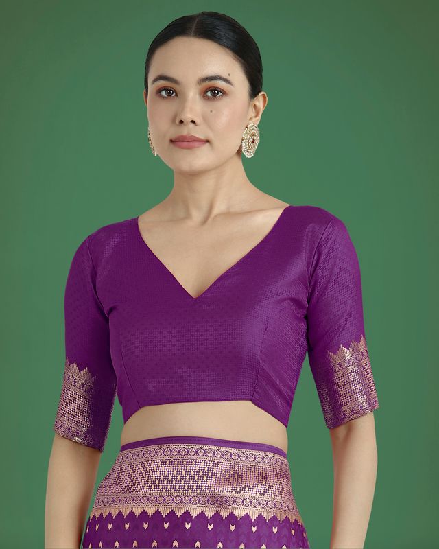 Gorgeous Purple Woven Banarasi Satin Designer Silk Saree