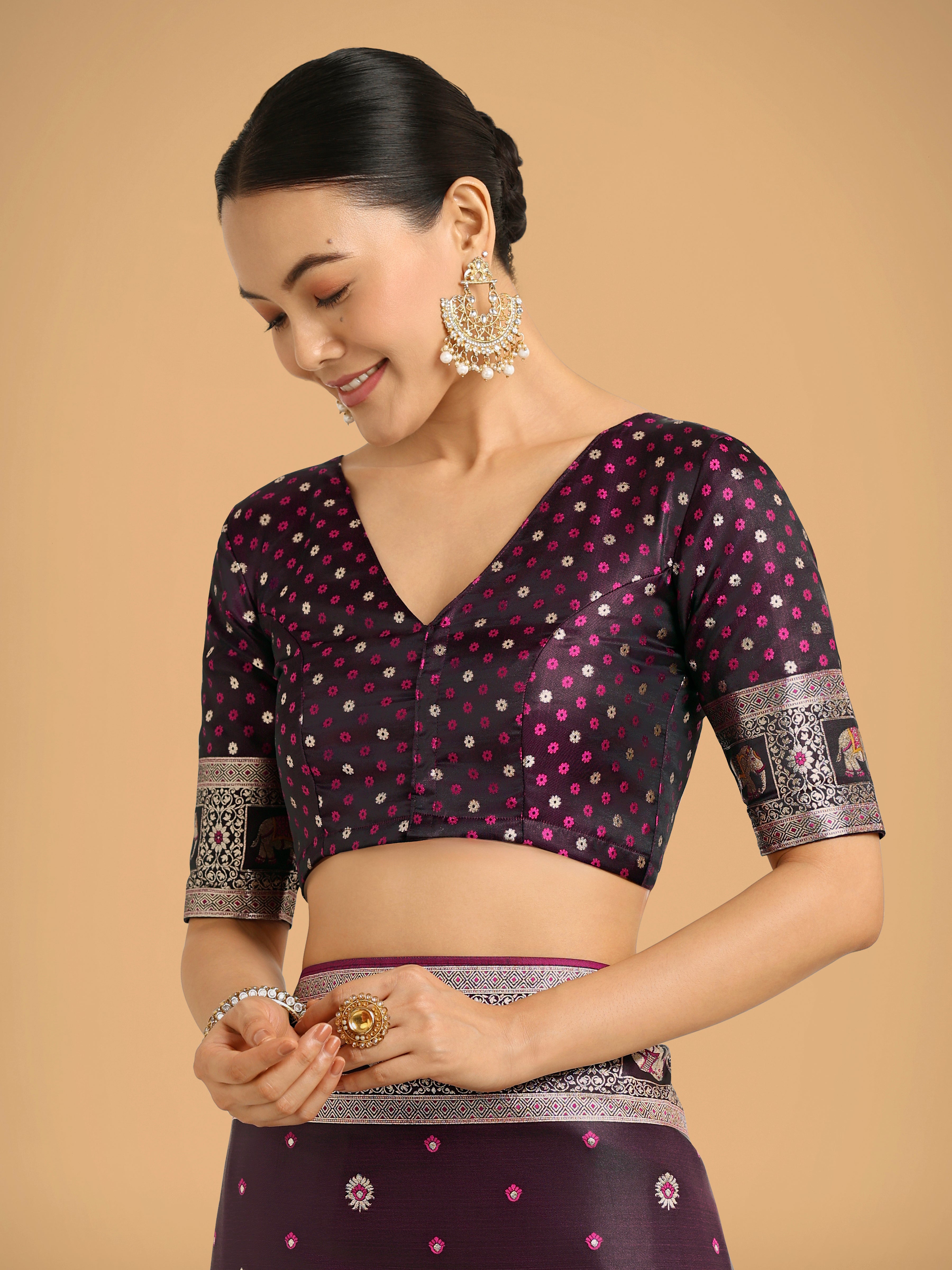 Gorgeous Wine Woven Banarasi Designer Satin Silk Saree