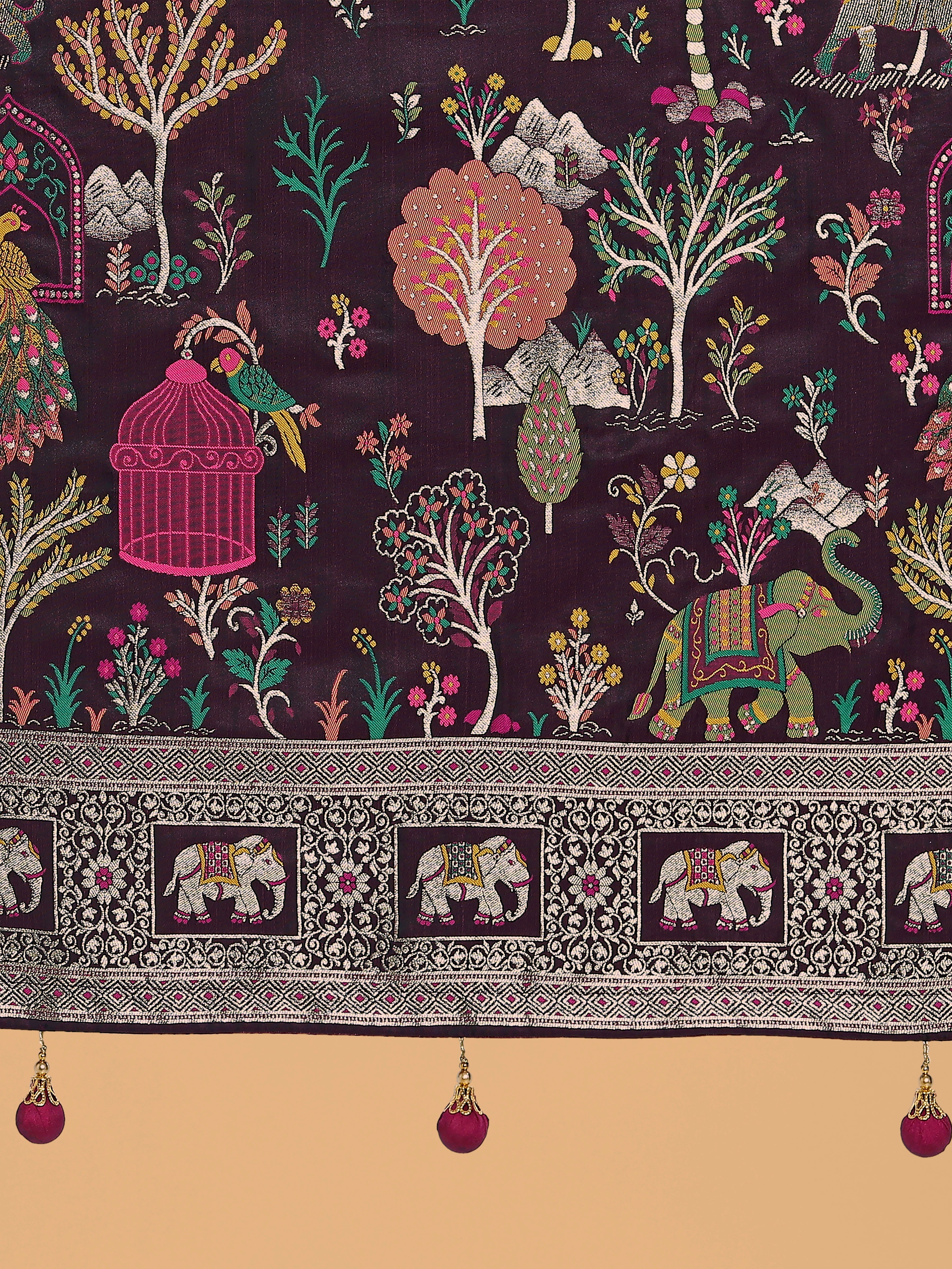 Gorgeous Wine Woven Banarasi Designer Satin Silk Saree