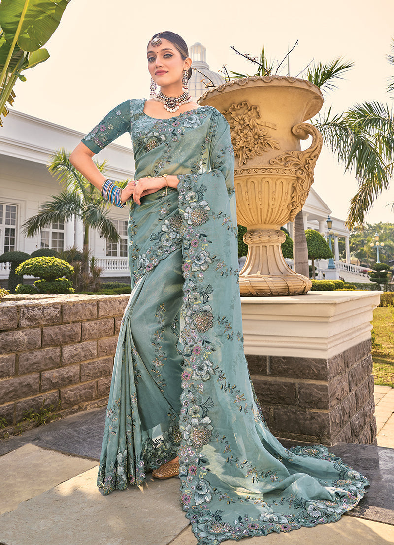  Crepe Jacquard Silk Cut-Dana & Thread Work Saree
