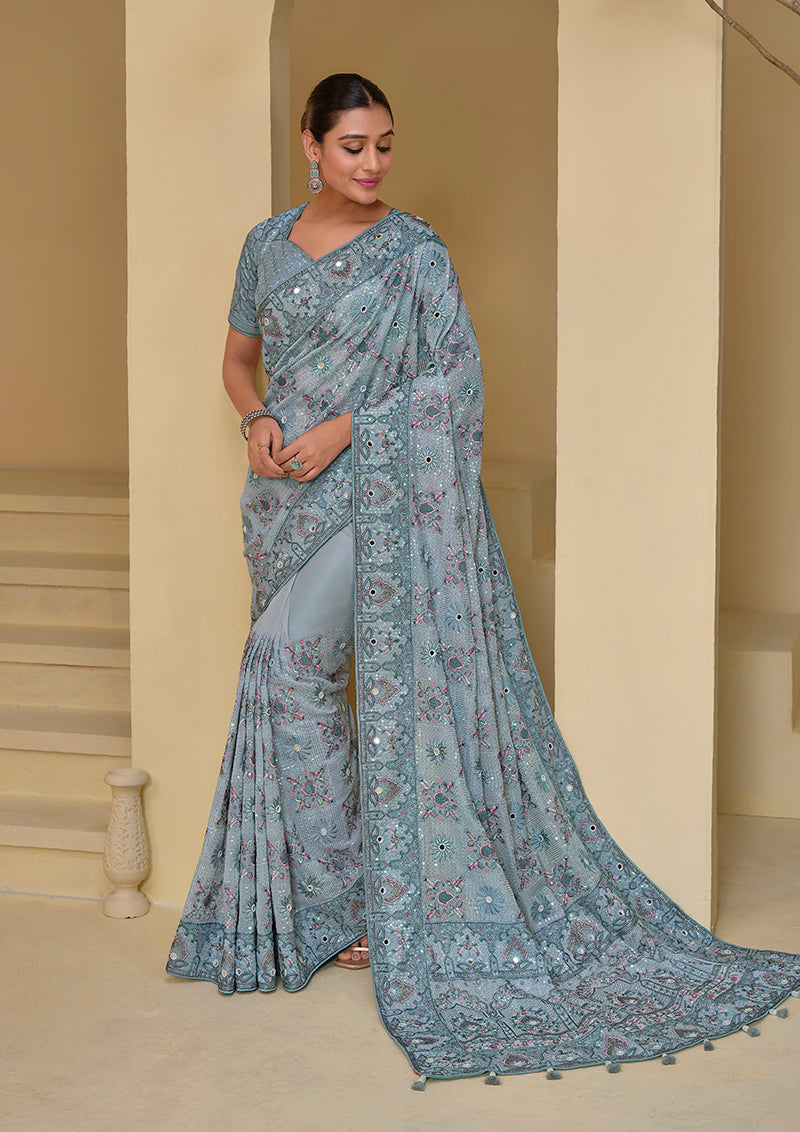 Soft Organza Silk Sequins Work Saree