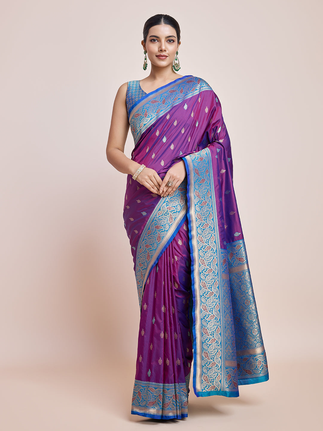 Purple Banarasi Satin Silk Rich Zari Work Traditional Saree - Monjolika Fashion