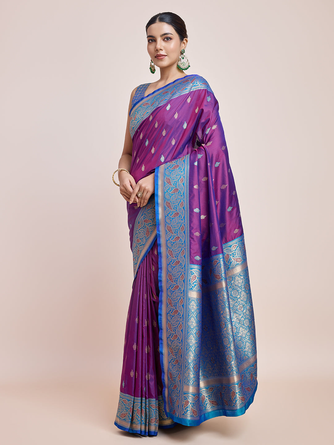Purple Banarasi Satin Silk Rich Zari Work Traditional Saree - Monjolika Fashion