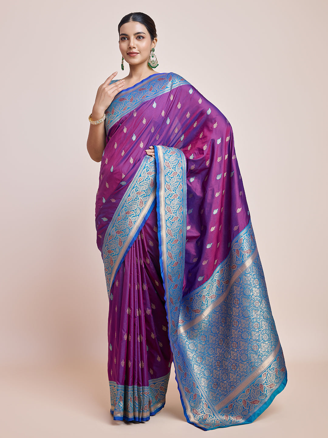 Purple Banarasi Satin Silk Rich Zari Work Traditional Saree - Monjolika Fashion