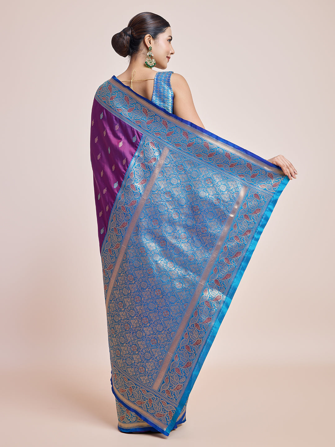 Purple Banarasi Satin Silk Rich Zari Work Traditional Saree - Monjolika Fashion