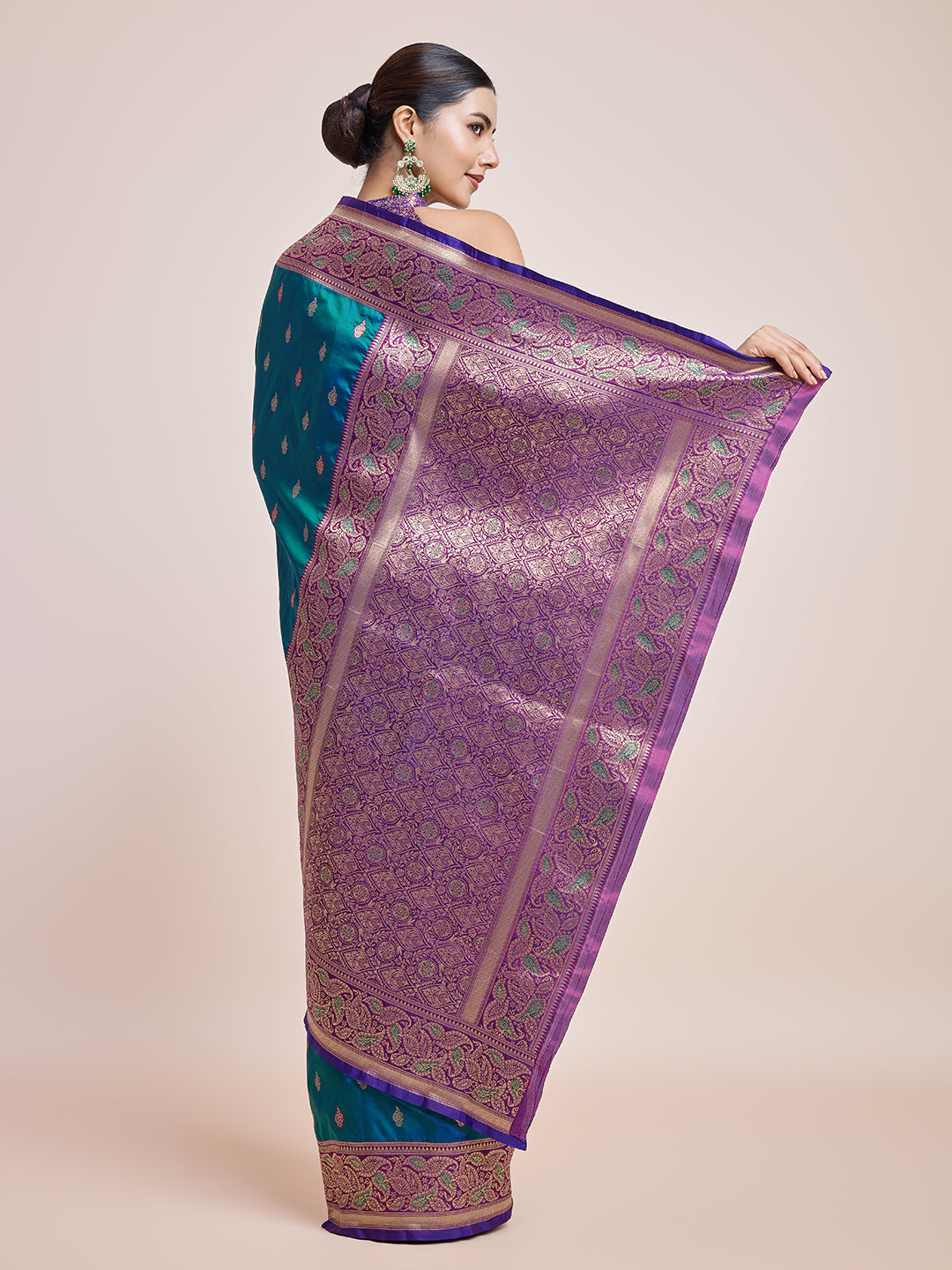 Teal Blue Banarasi Satin Silk Zari Woven Classic Saree - Monjolika Fashion